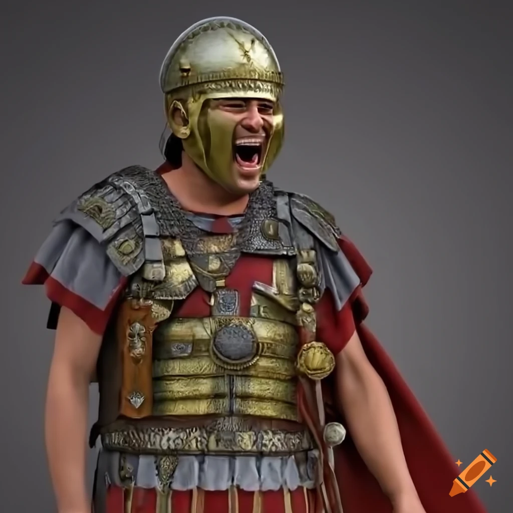 Shocked laughing roman legionary in hyper realistic 4k detail on Craiyon