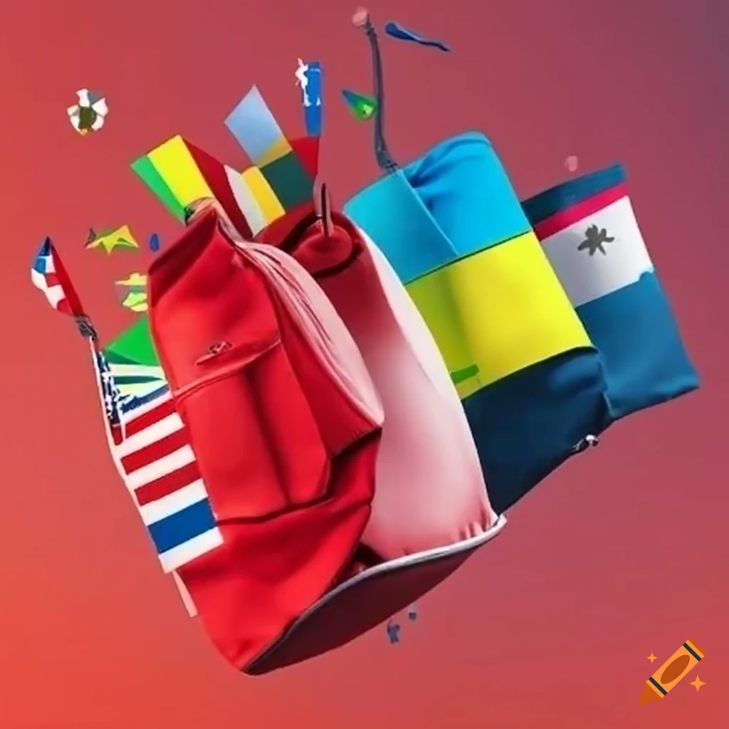 Schoolbag with flags of different countries
