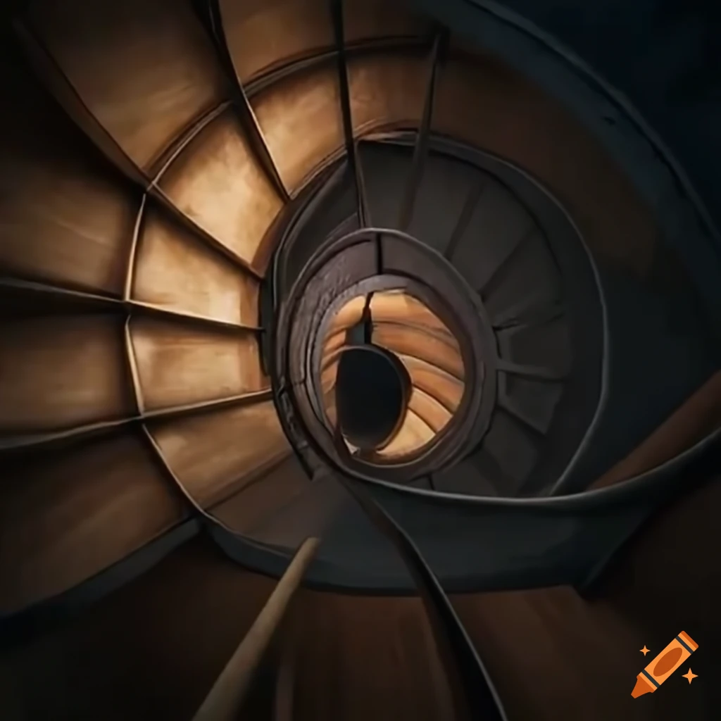 Rhino chasing up a spiral staircase on Craiyon