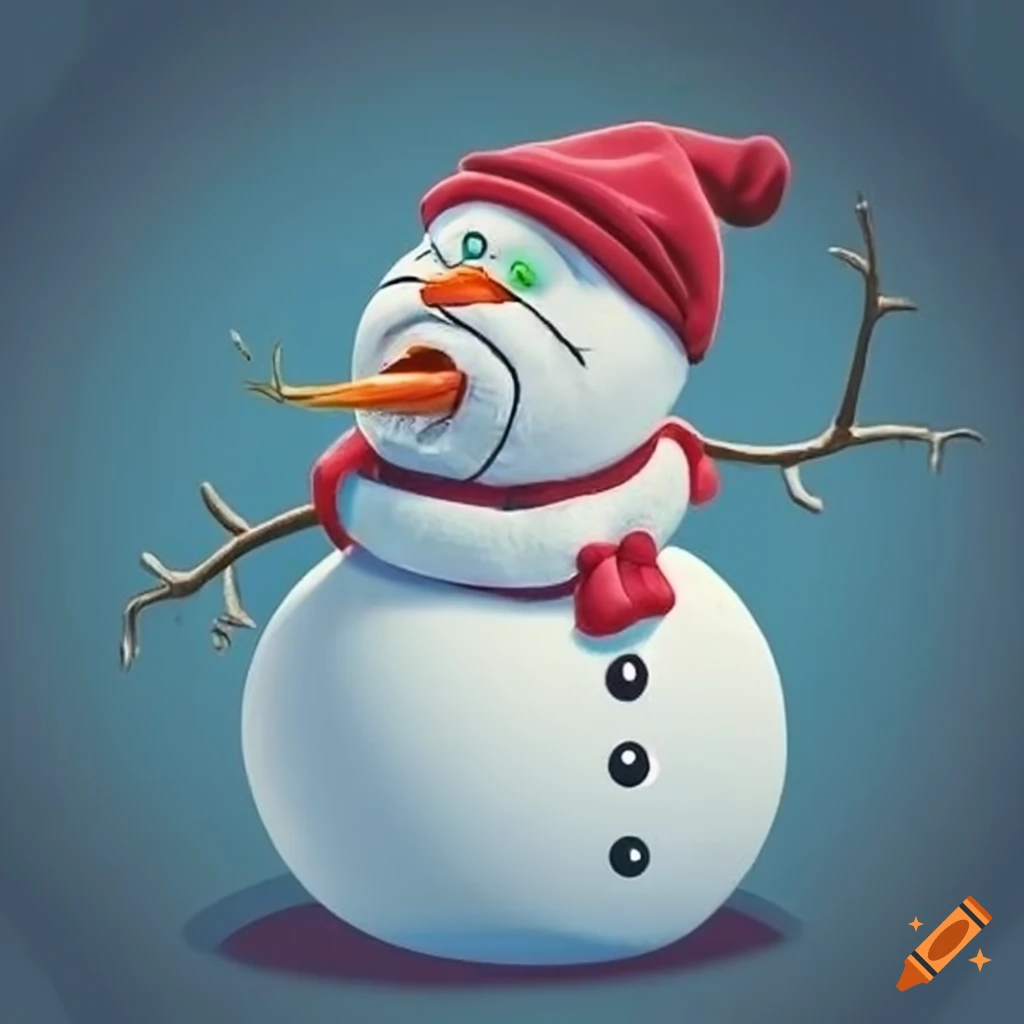 Grumpy snowman with a frown on Craiyon