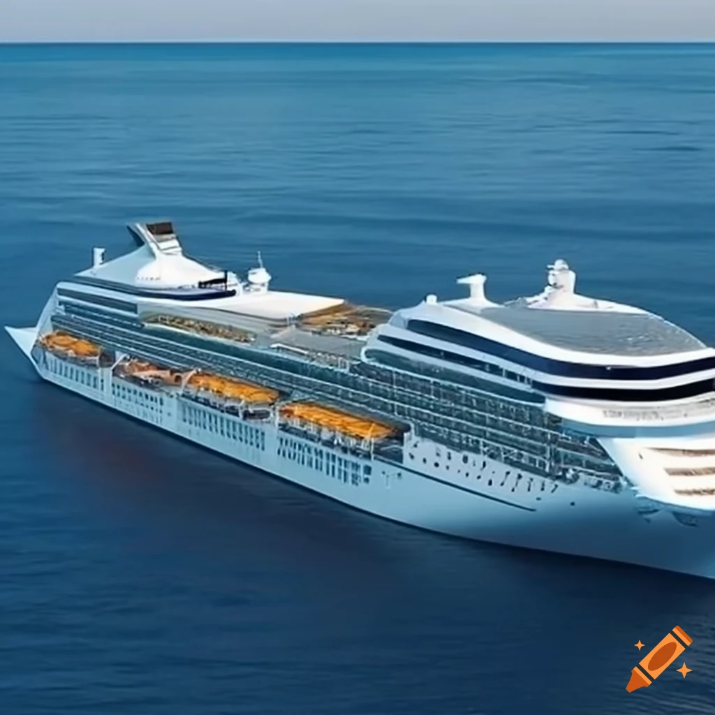 Futuristic cruise ship arriving at port