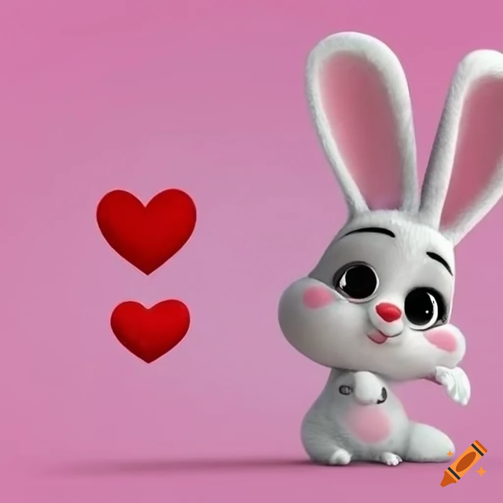 Cute 3d Pink And Red Valentine Rabbit Character With Heart Markings 