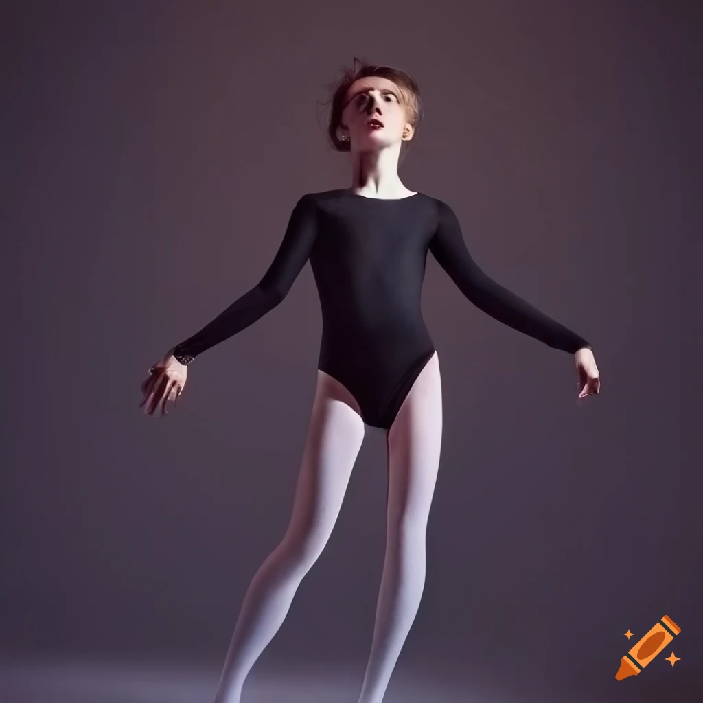 Sofia lillis wearing a black leotard and white tights on stage on