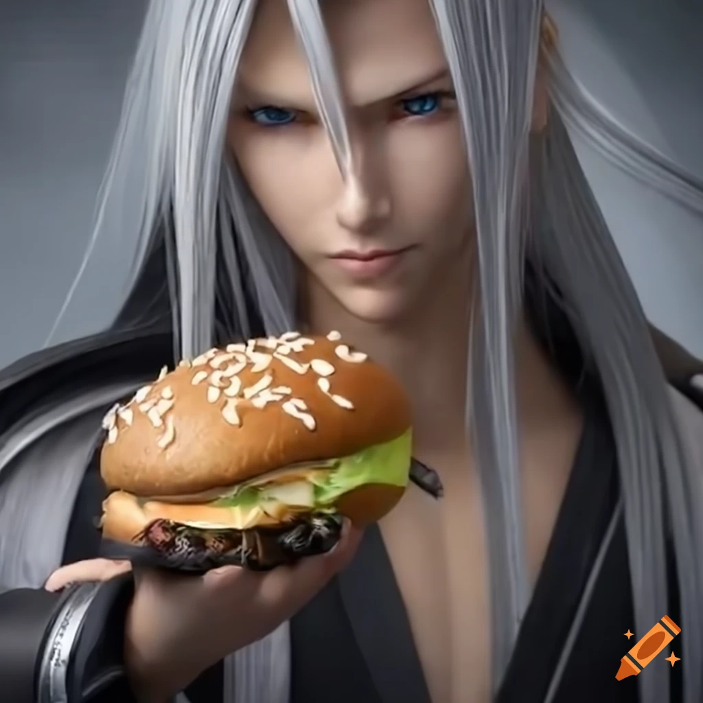 Sephiroth enjoying a burger
