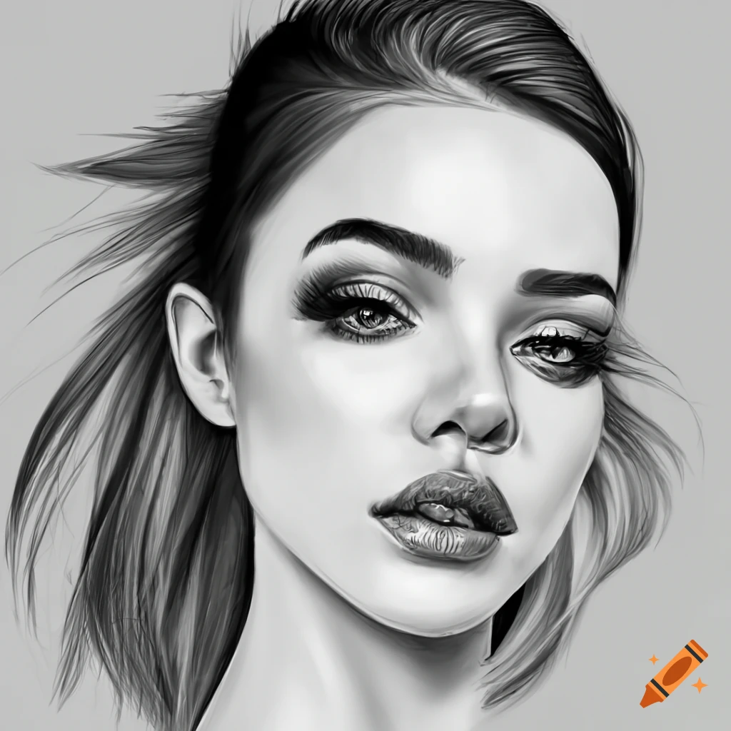 Hyper-realistic 4k sketch of a girl in black and white