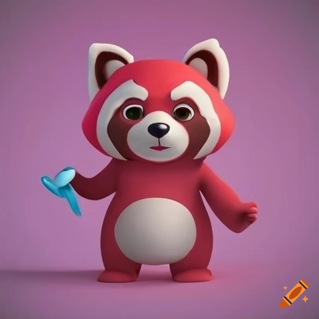 Cute 3d Pink And Red Valentine Panda Bear Character Design With Heart Markings On Craiyon 