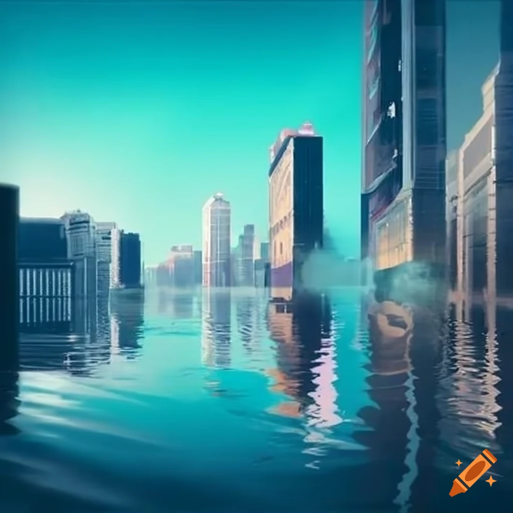 City flooding with seawater