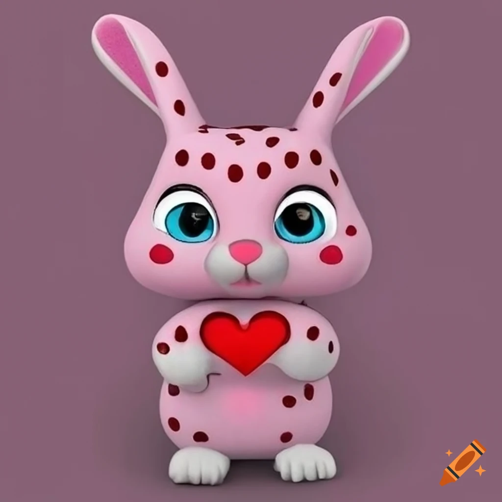 Cute 3d Pink And Red Valentine Spotted Rabbit Character Design With Heart Markings On Craiyon 