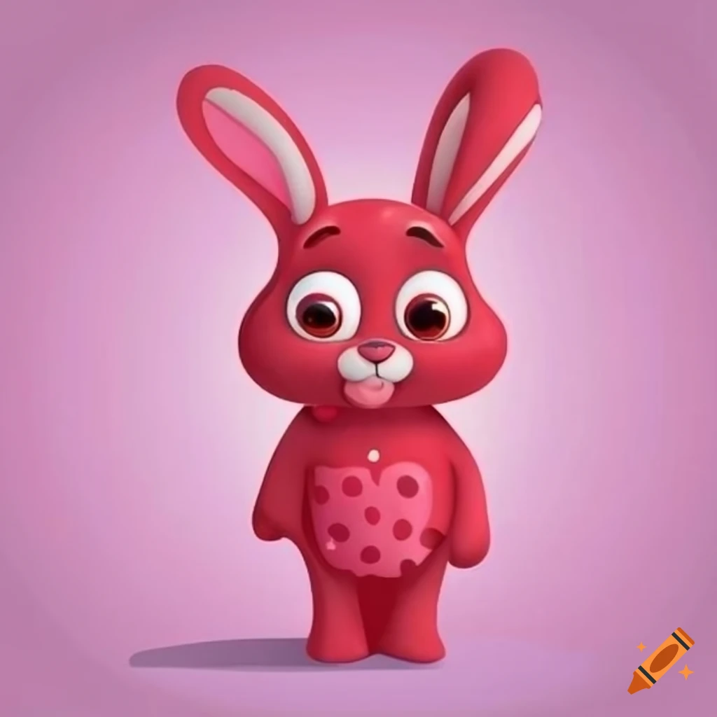 Cute 3d Pink And Red Valentine Spotted Rabbit Character Design With Heart Markings 