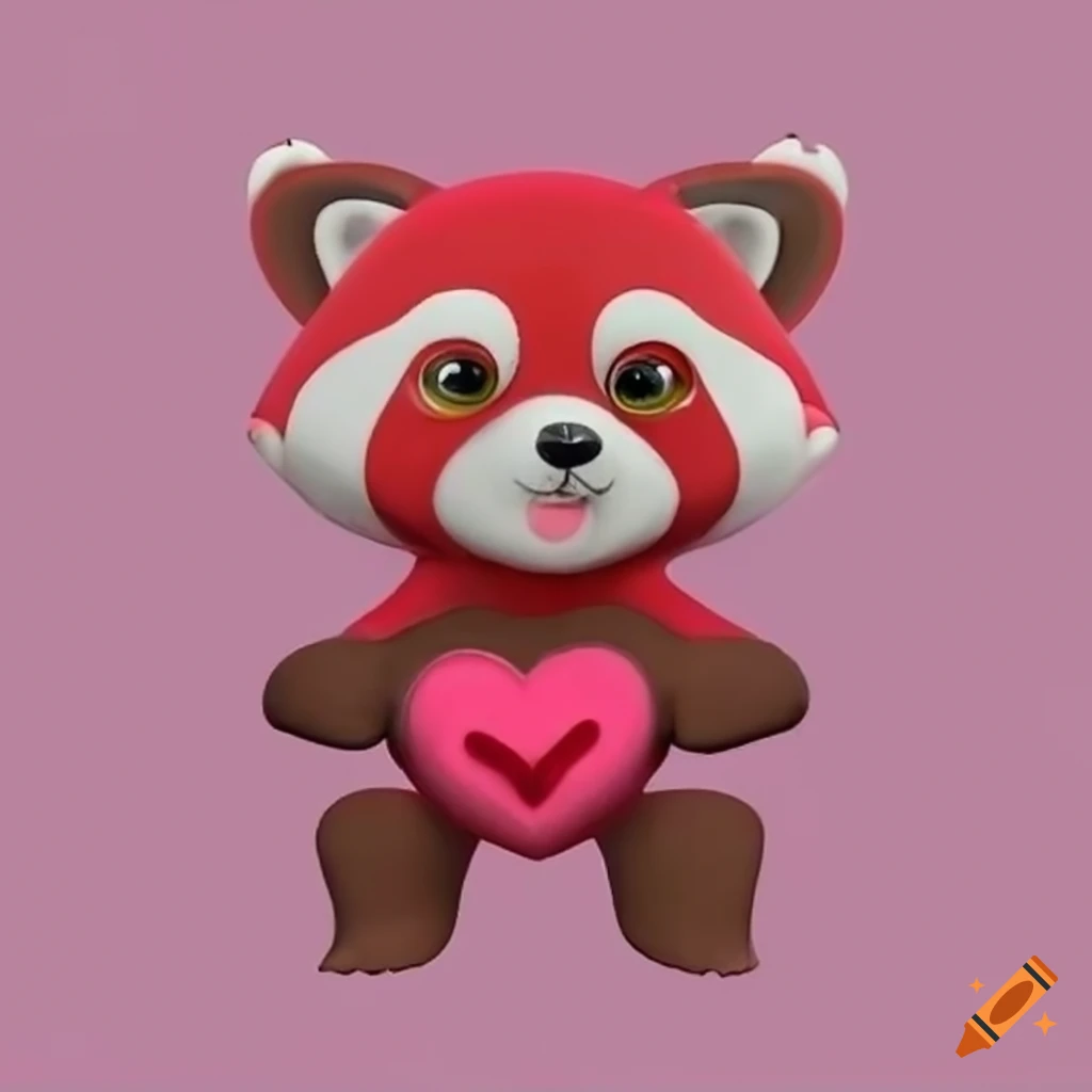 Cute 3d Pink And Red Valentine Panda Bear Character With Heart Markings On Craiyon 
