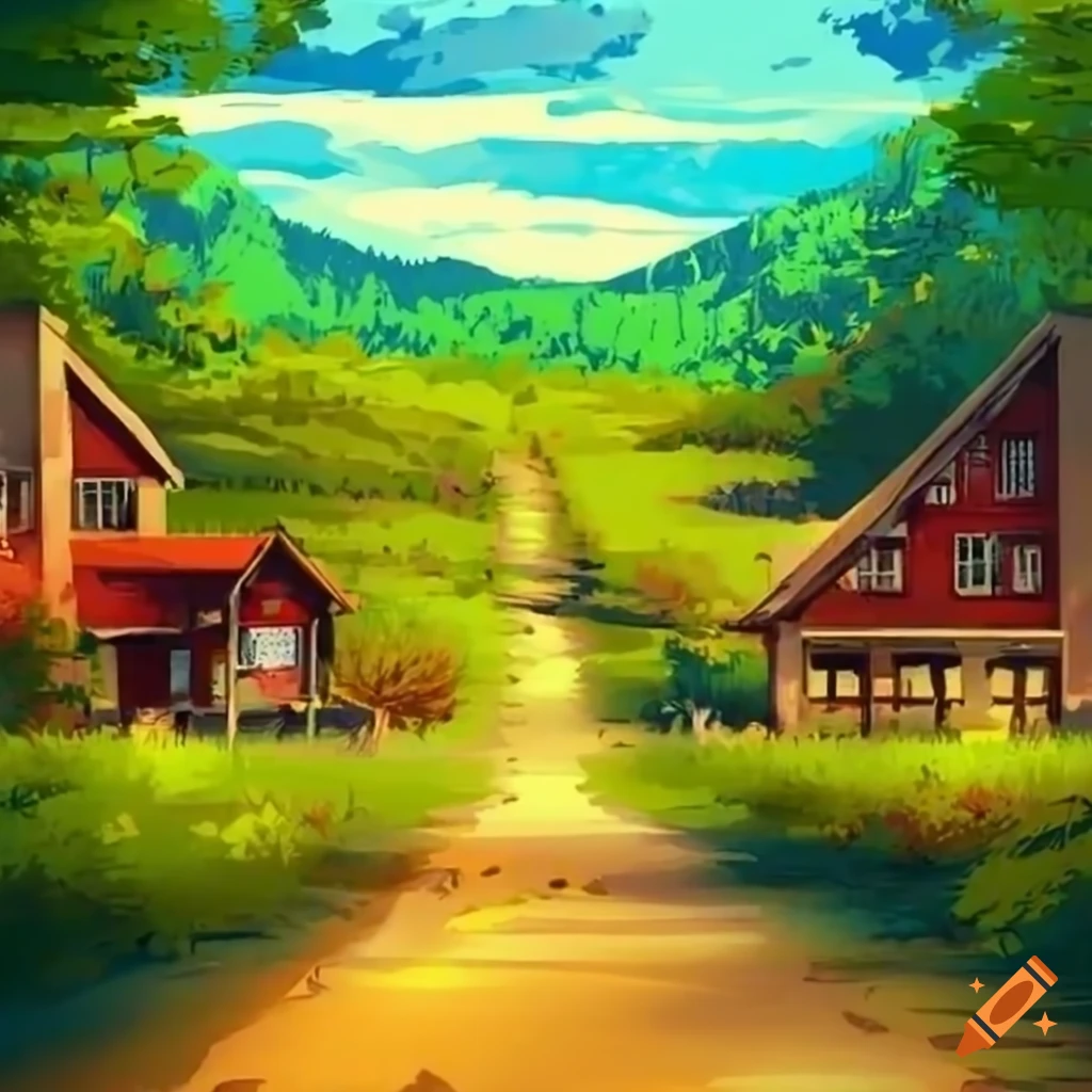 Serene anime countryside scene on Craiyon