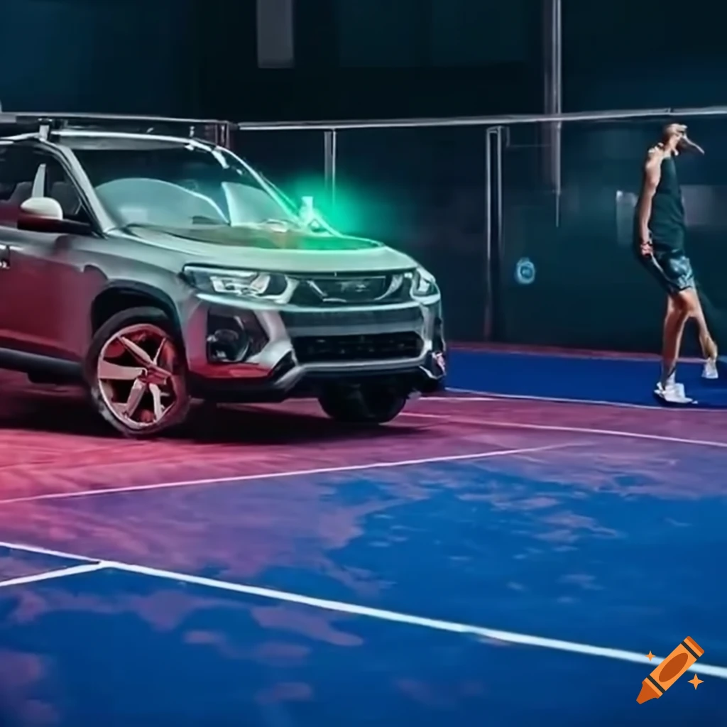 SUV inside a padel court