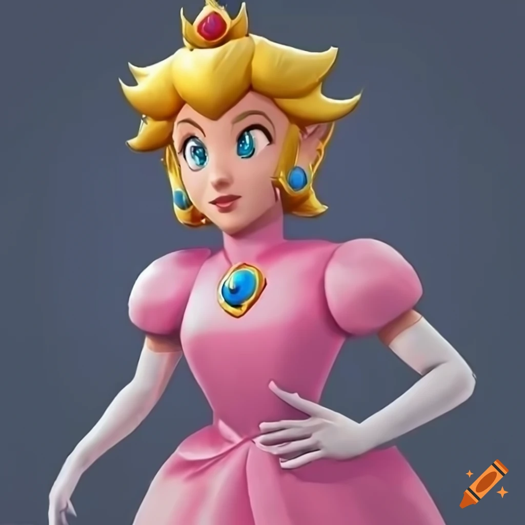 Princess peach and link wearing pink and silk ballgowns