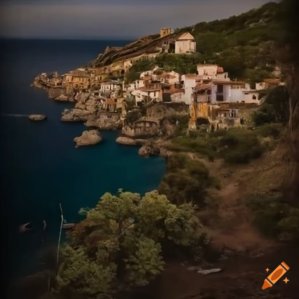 Small 19th century Spanish village on the coast