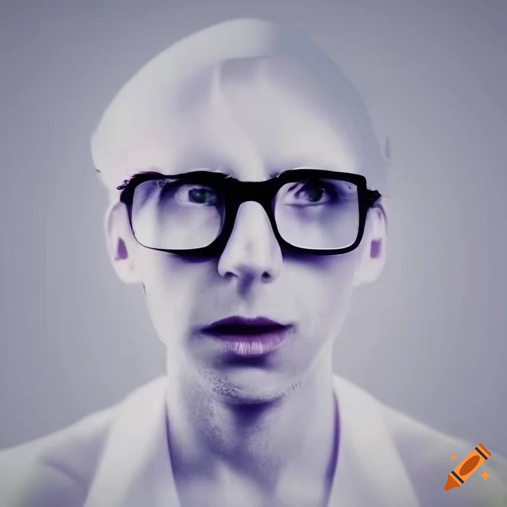 Abstract glitch portrait of a quirky nerdy man in white light on Craiyon