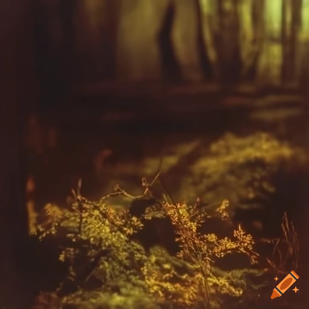 Rainy and wet 1920s film with withered flowers, mushrooms, and juniper