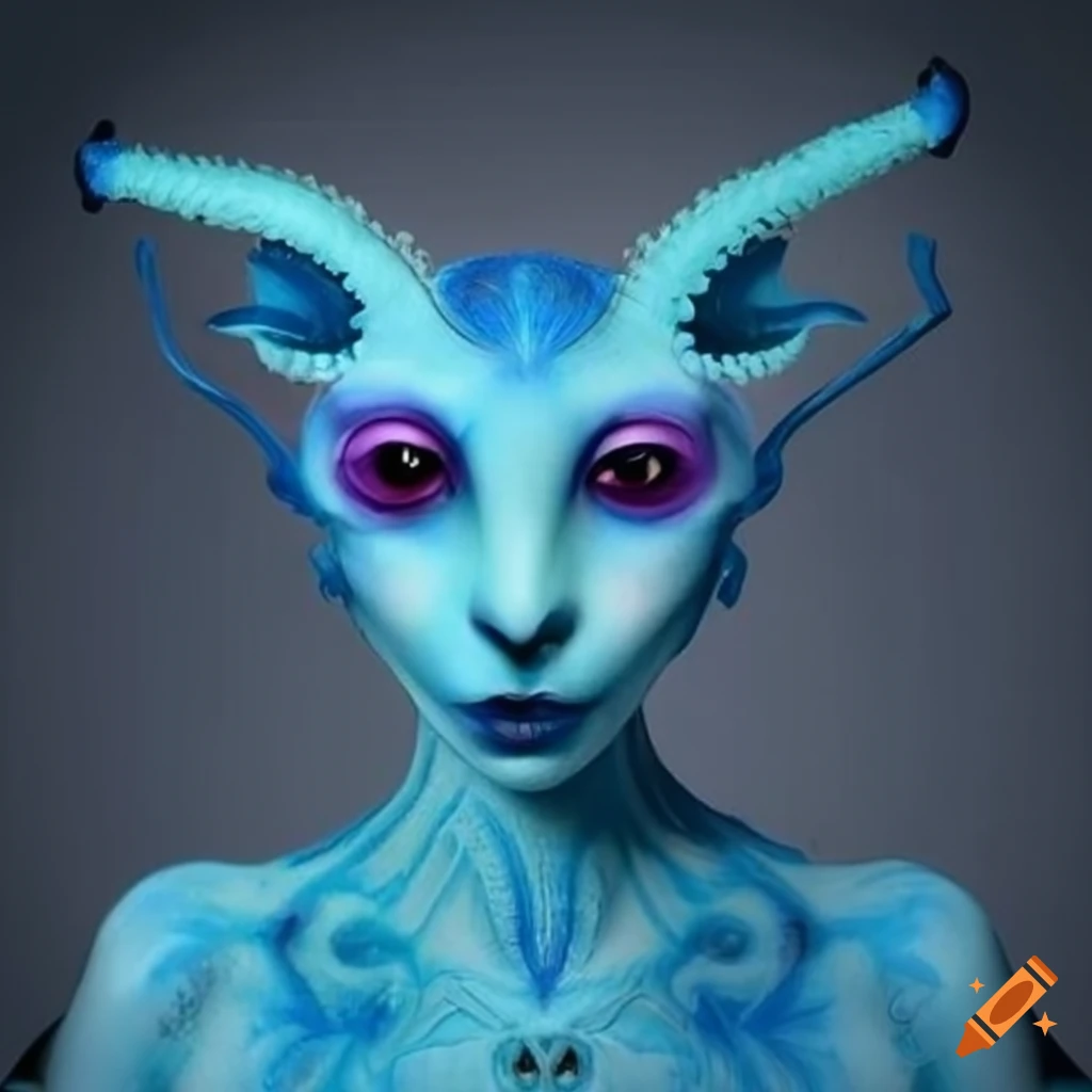 Kind blue spirit with long nose and spiral eyes