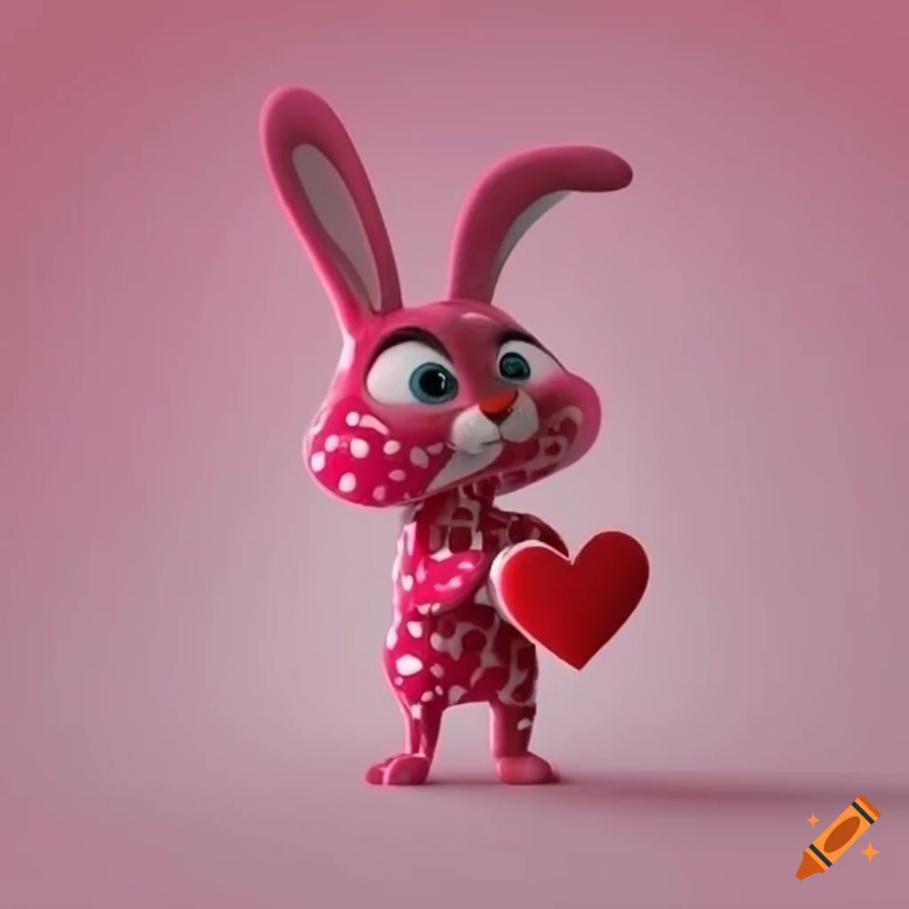 Cute 3d Pink And Red Valentine Rabbit With Heart Markings On Craiyon 