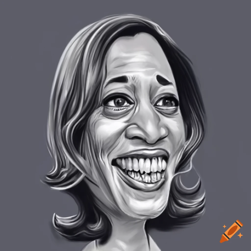 Caricature of vice president kamala harris with an exaggerated laughing ...
