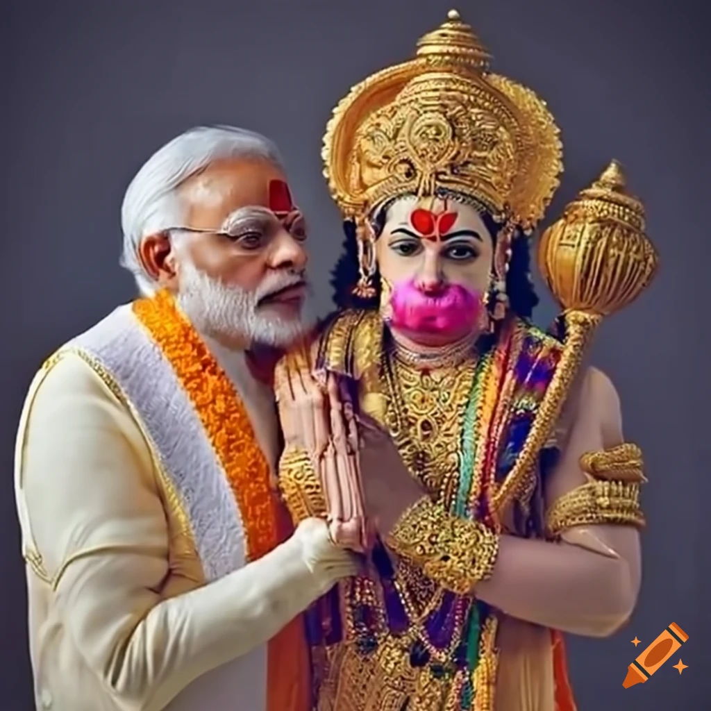 Modi embracing lord hanuman