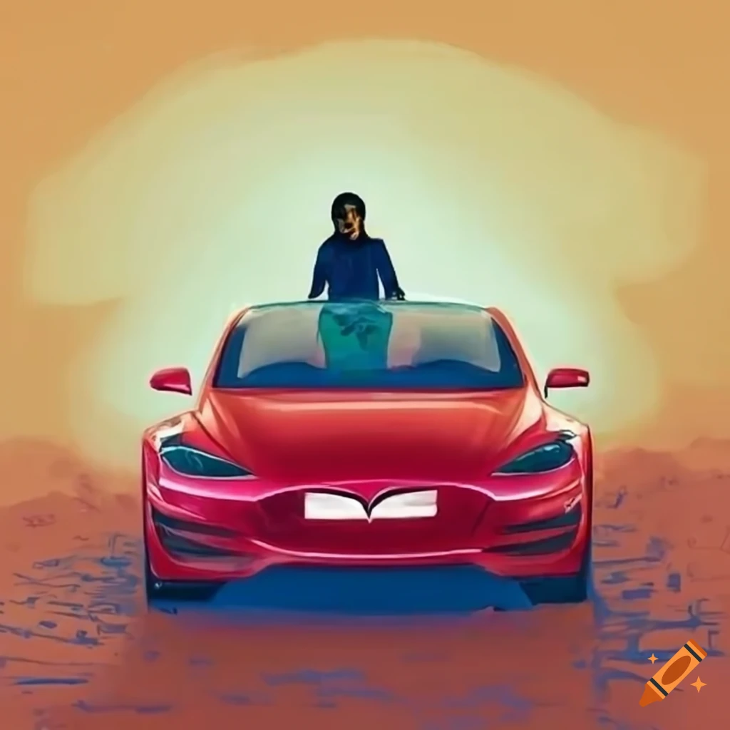 Sketch of a nonresident indian buying a tesla car