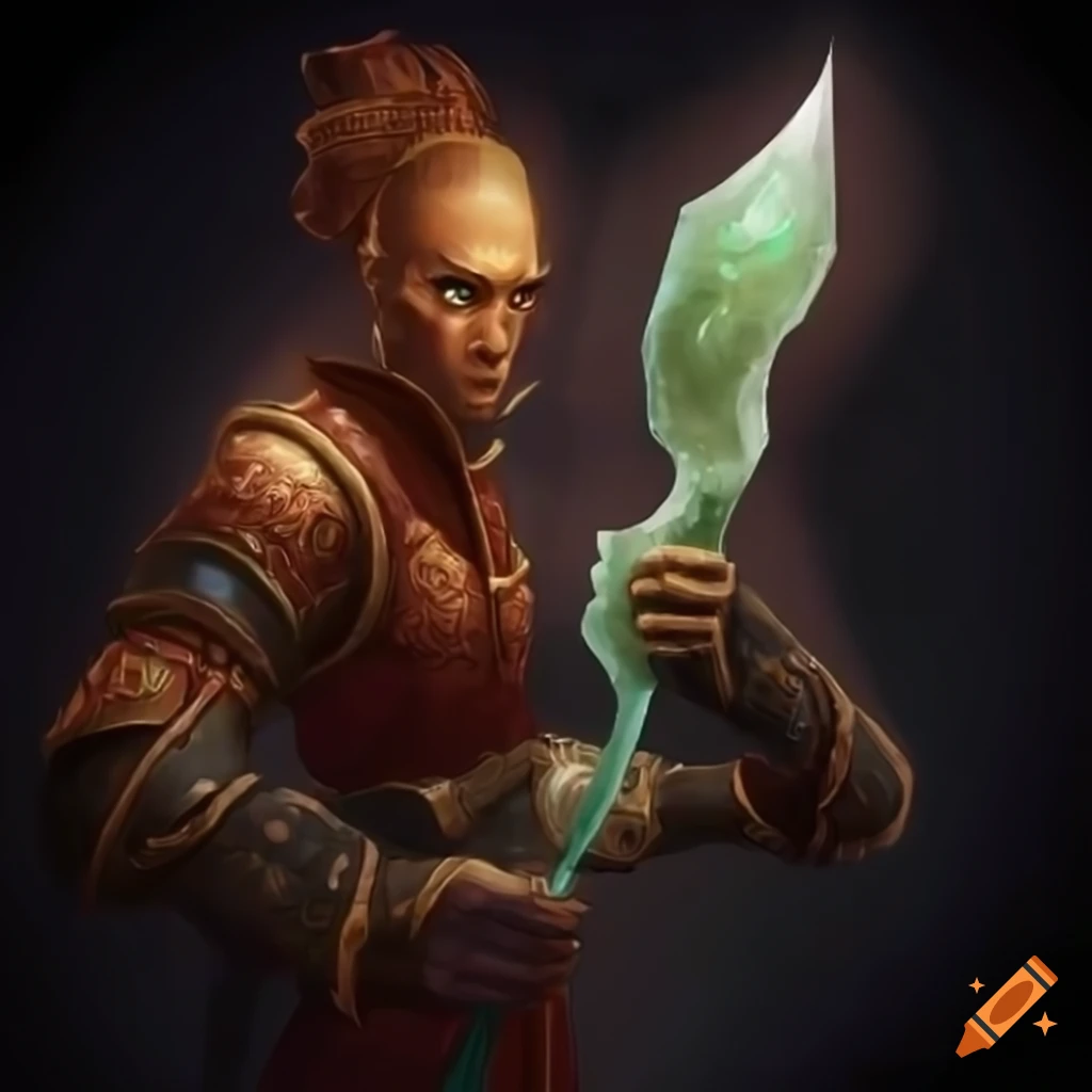 Craftsman crafting a jade weapon in fantasy art style on Craiyon