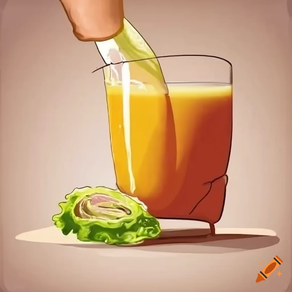 Close up of man pouring juice and cutting lettuce