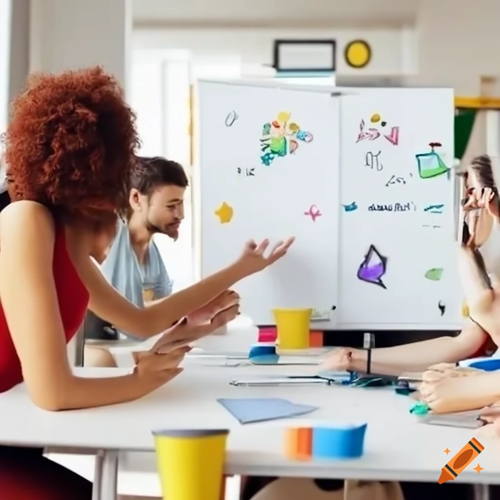 Team brainstorming creative content ideas on a whiteboard