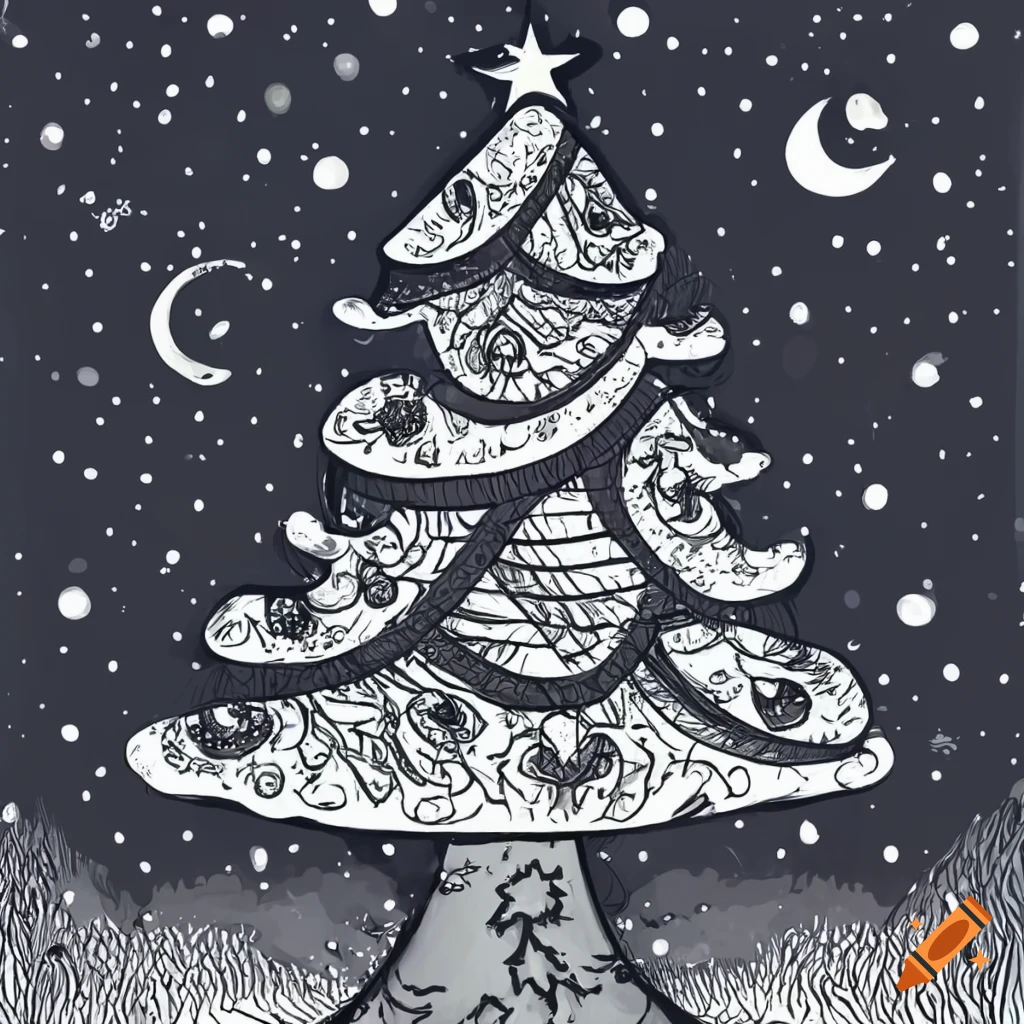 Magical Christmas Tree In Grayscale With Dark Starry Sky On Craiyon Lv GkiSpT52EIYT68cogzw.webp