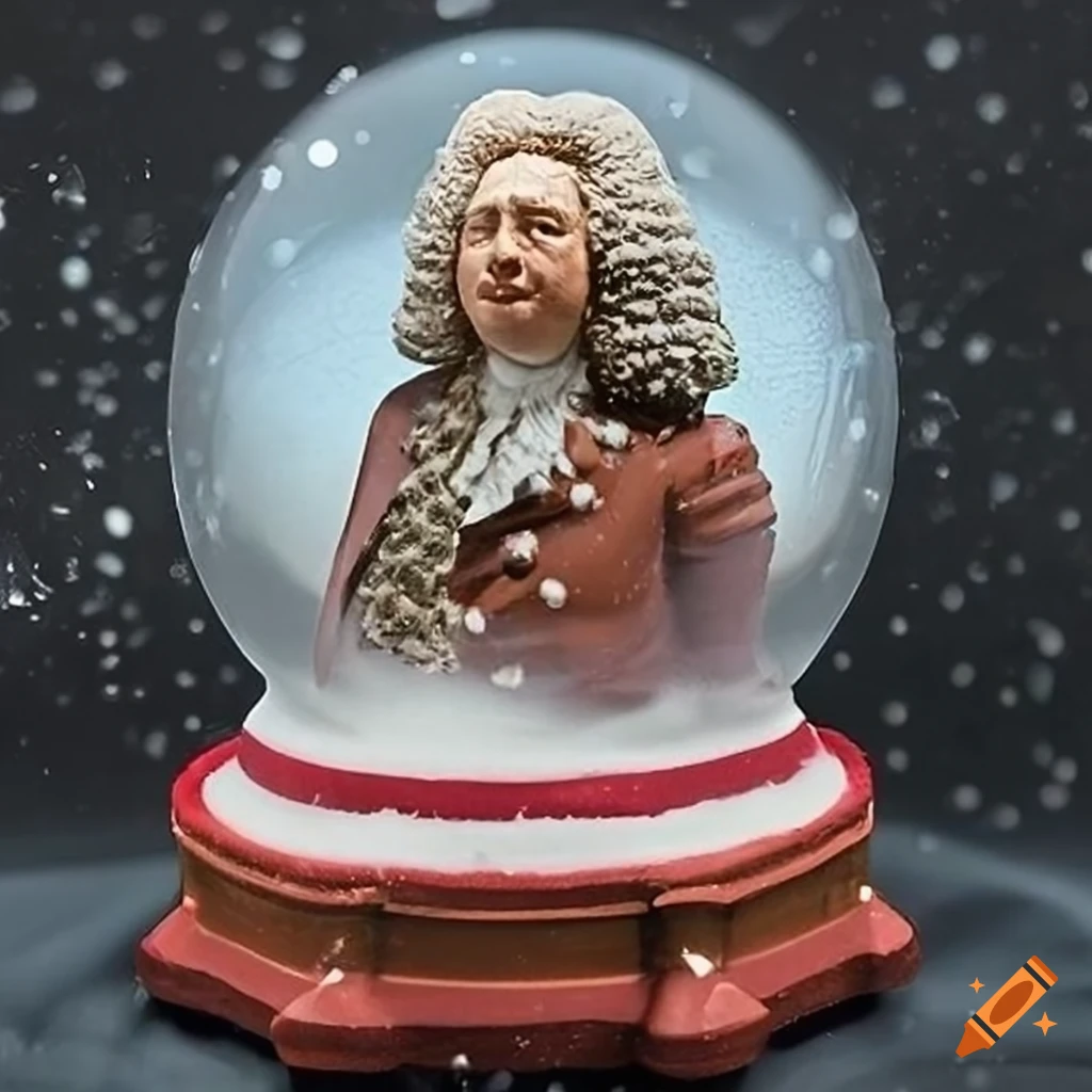 Christmas Snowglobe with portrait of Georg Friedrich Händel in a snowstorm