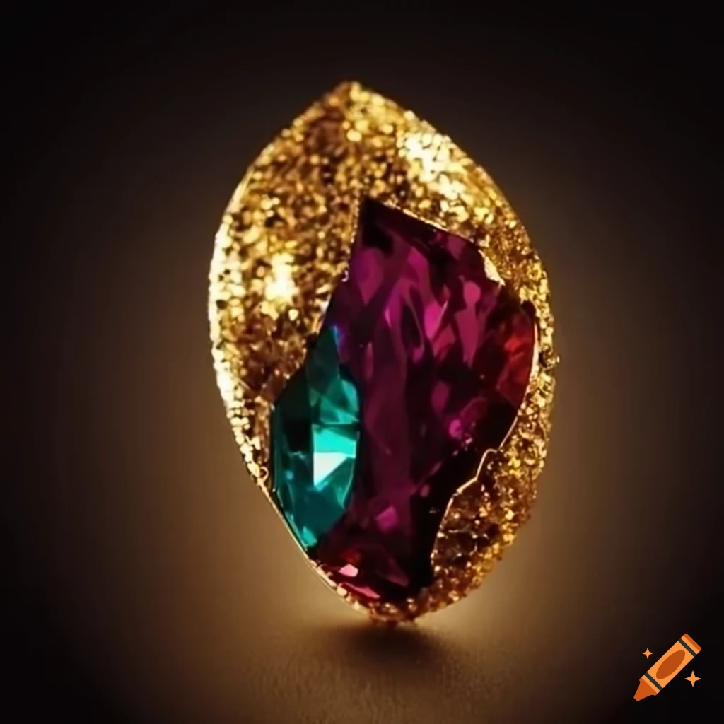 Glittering gemstone set in gold encrusted jewelry on Craiyon