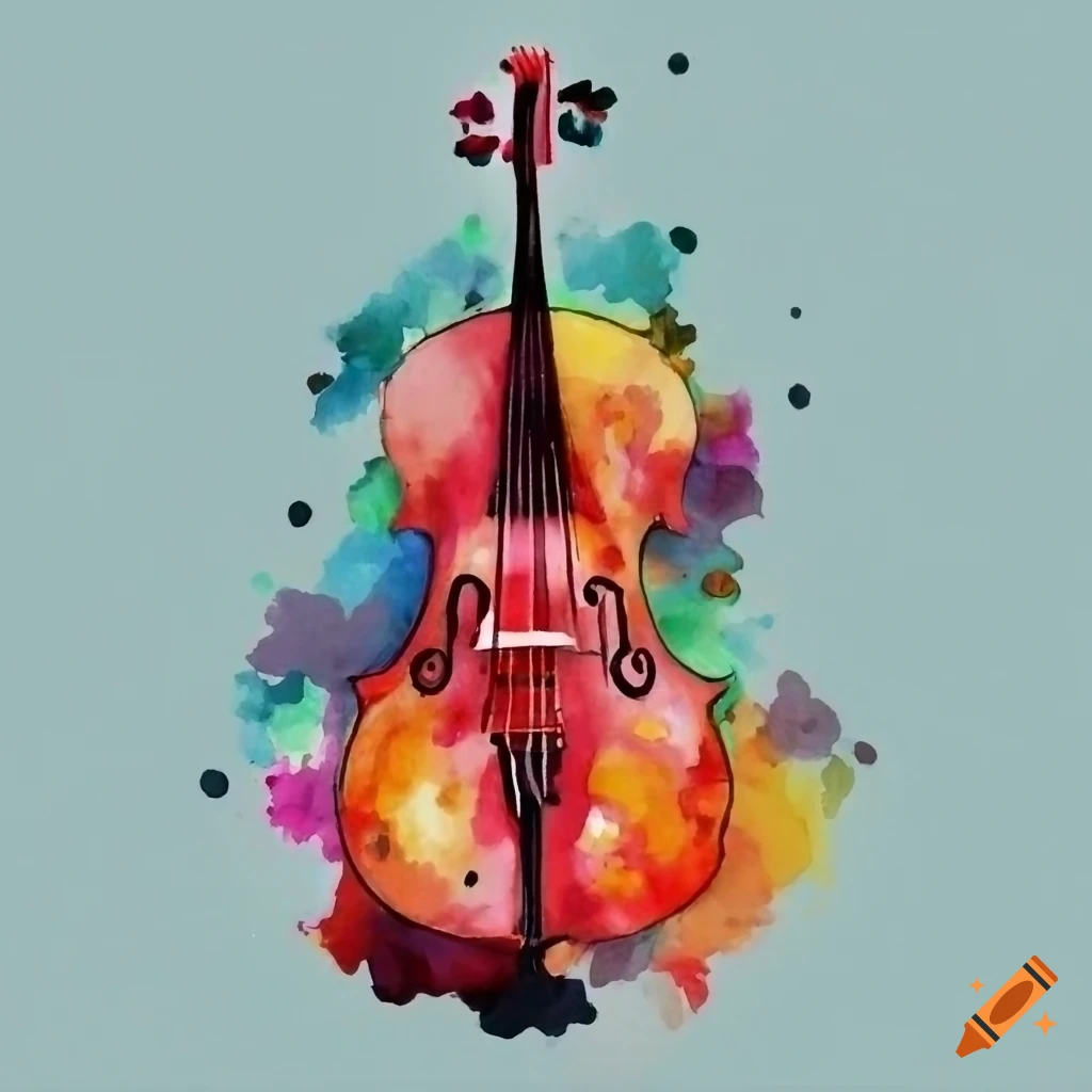 Watercolor painting of a cello on Craiyon