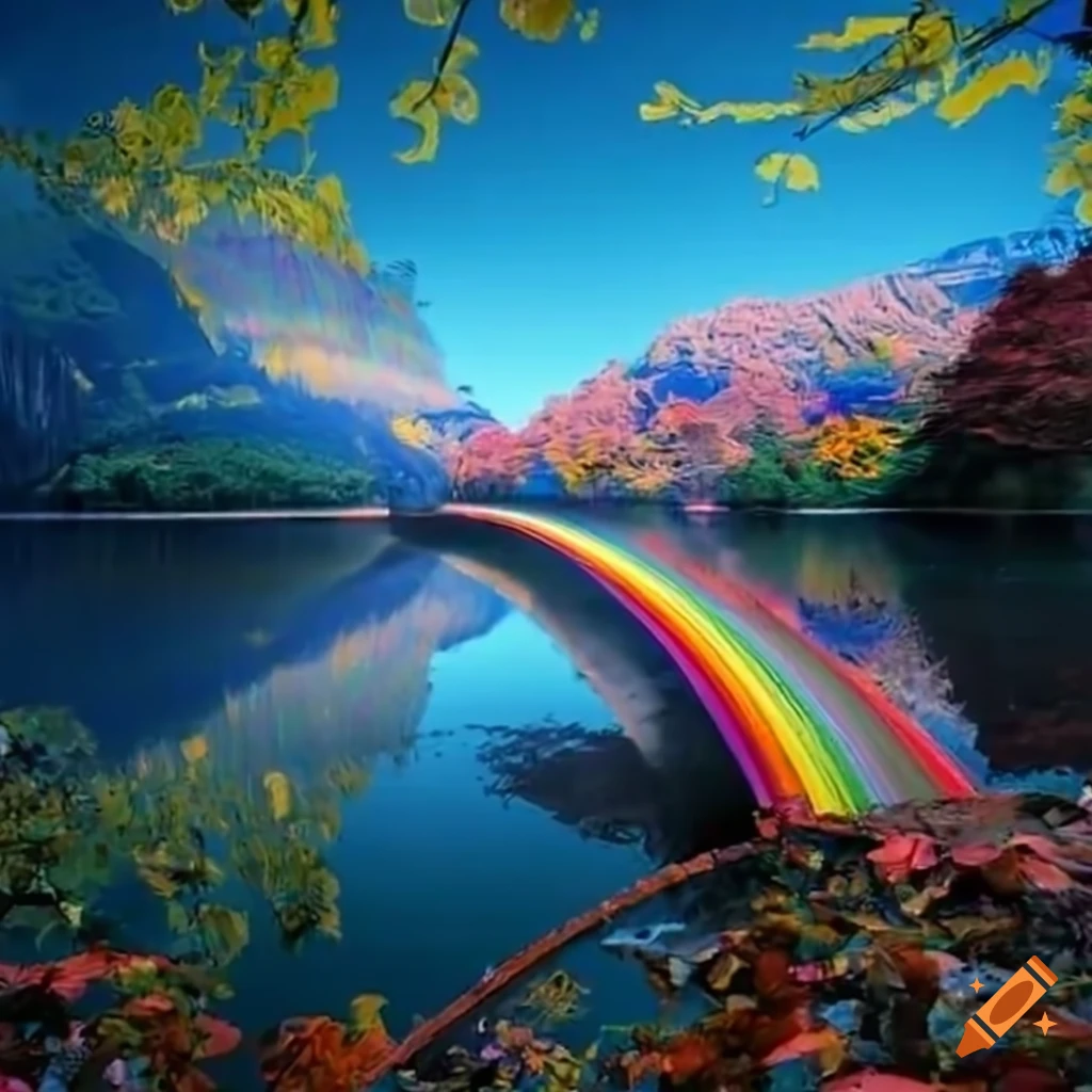 Rainbow bridge with a Japanese Chin in the foreground