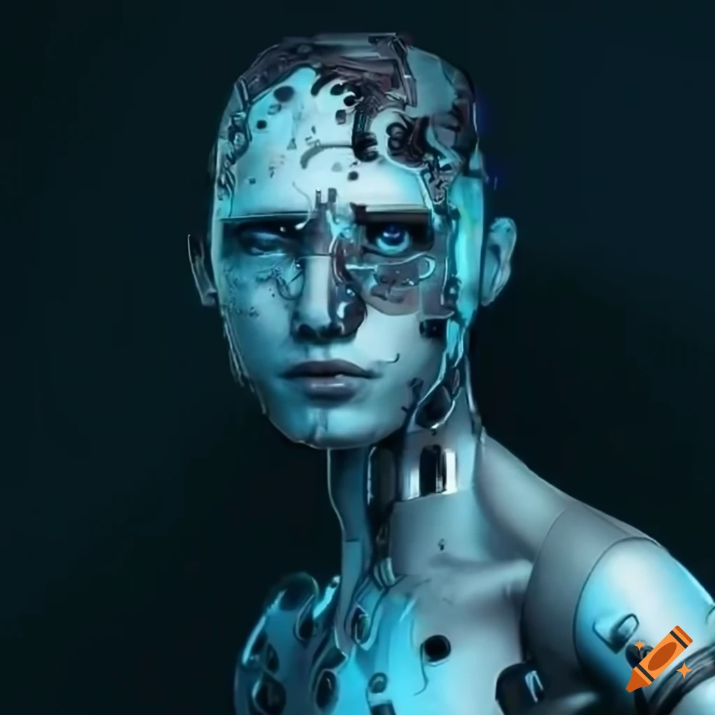 Futuristic male cyborg in an artificial intelligence dystopia