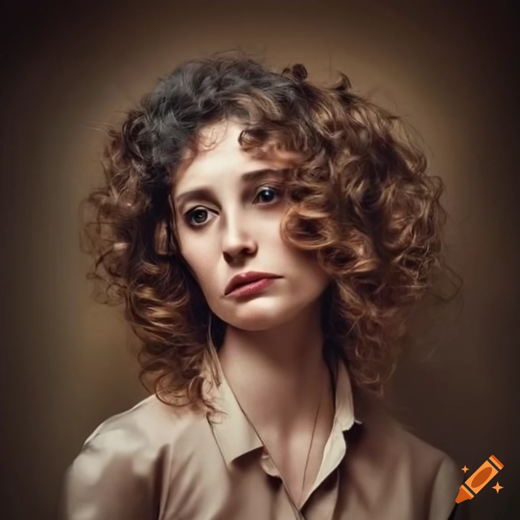 Beautiful mature woman with beige silk shirt in a vintage style portrait