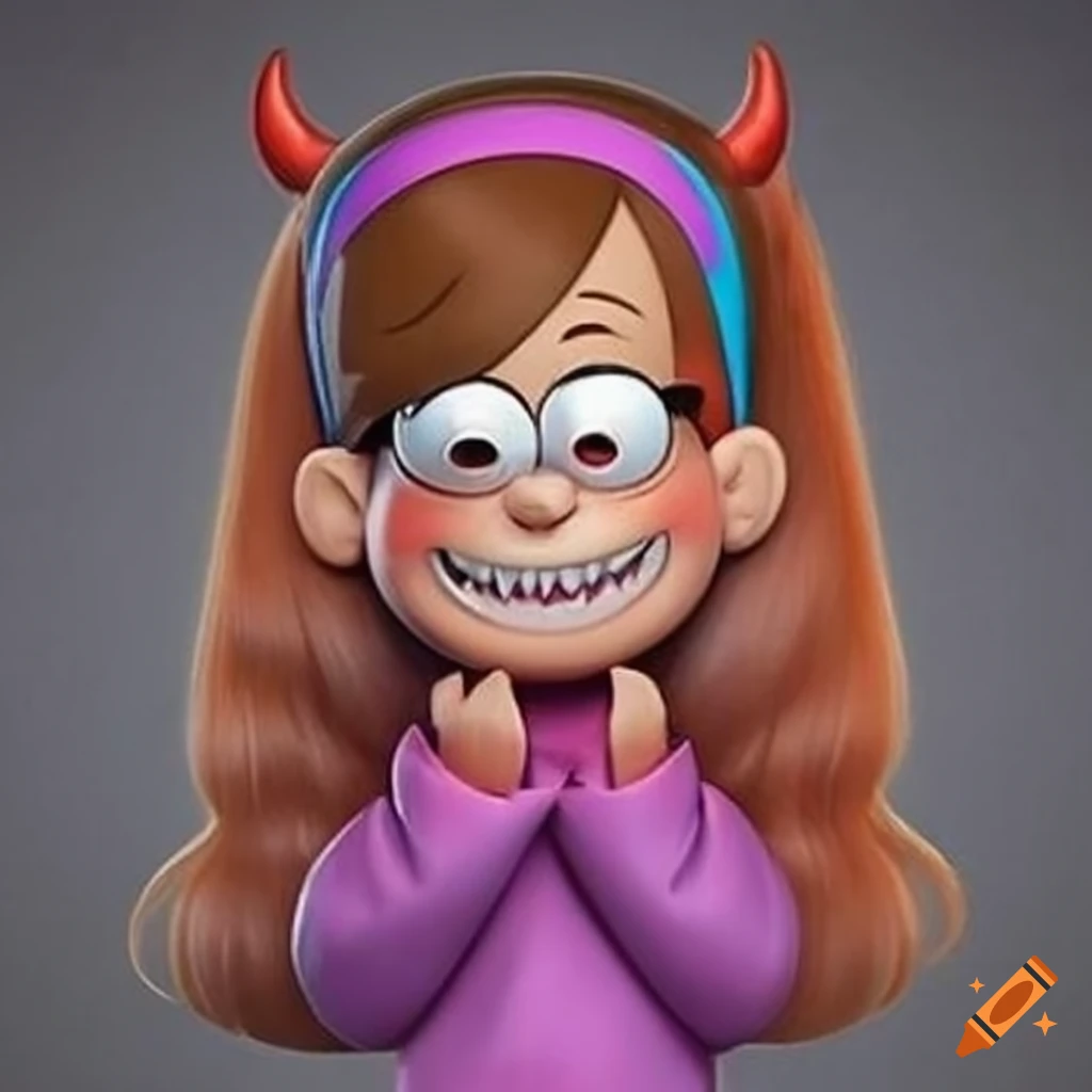 Photorealistic mabel pines portrayed as a red devil