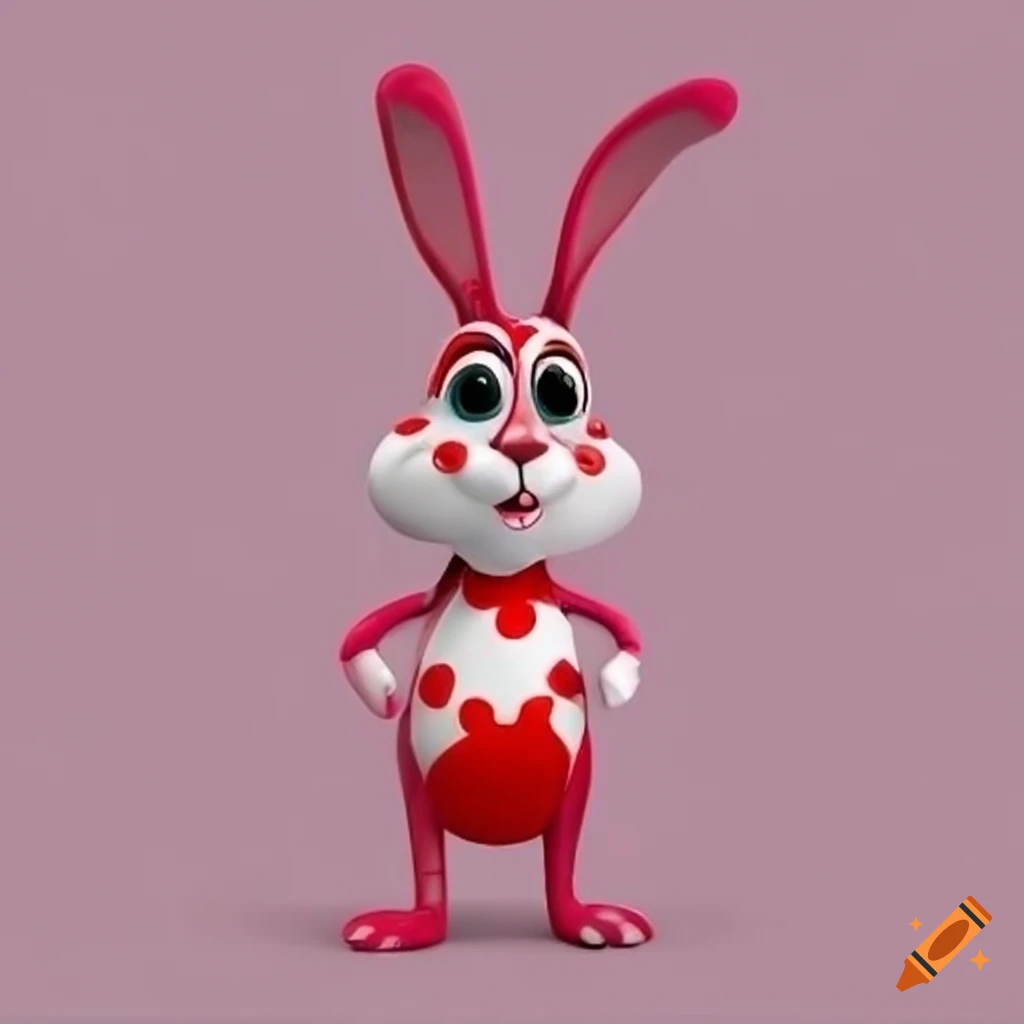 Cute 3d Pink And Red Valentine Spotted Rabbit Character Design With Heart Markings On Craiyon 