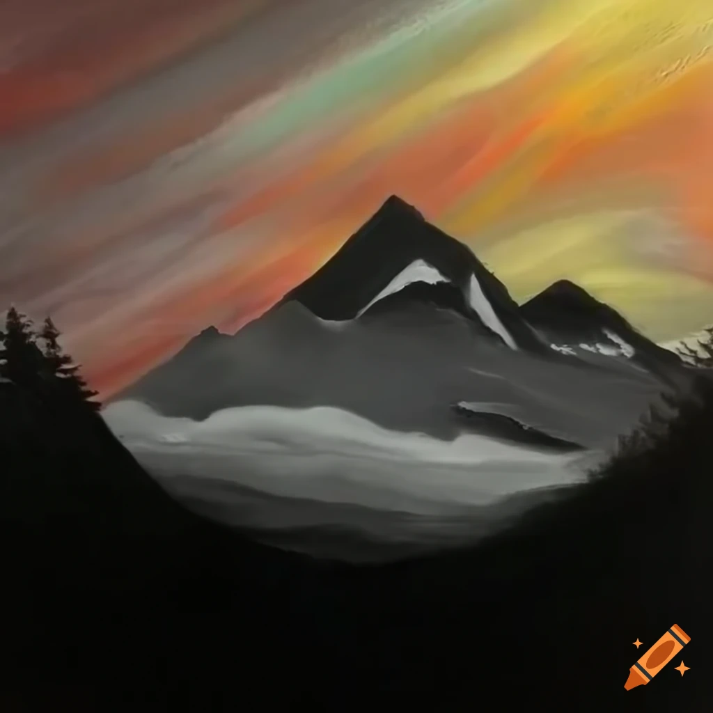 Sunset sky over a mountain with "today's mood" inscribed on Craiyon
