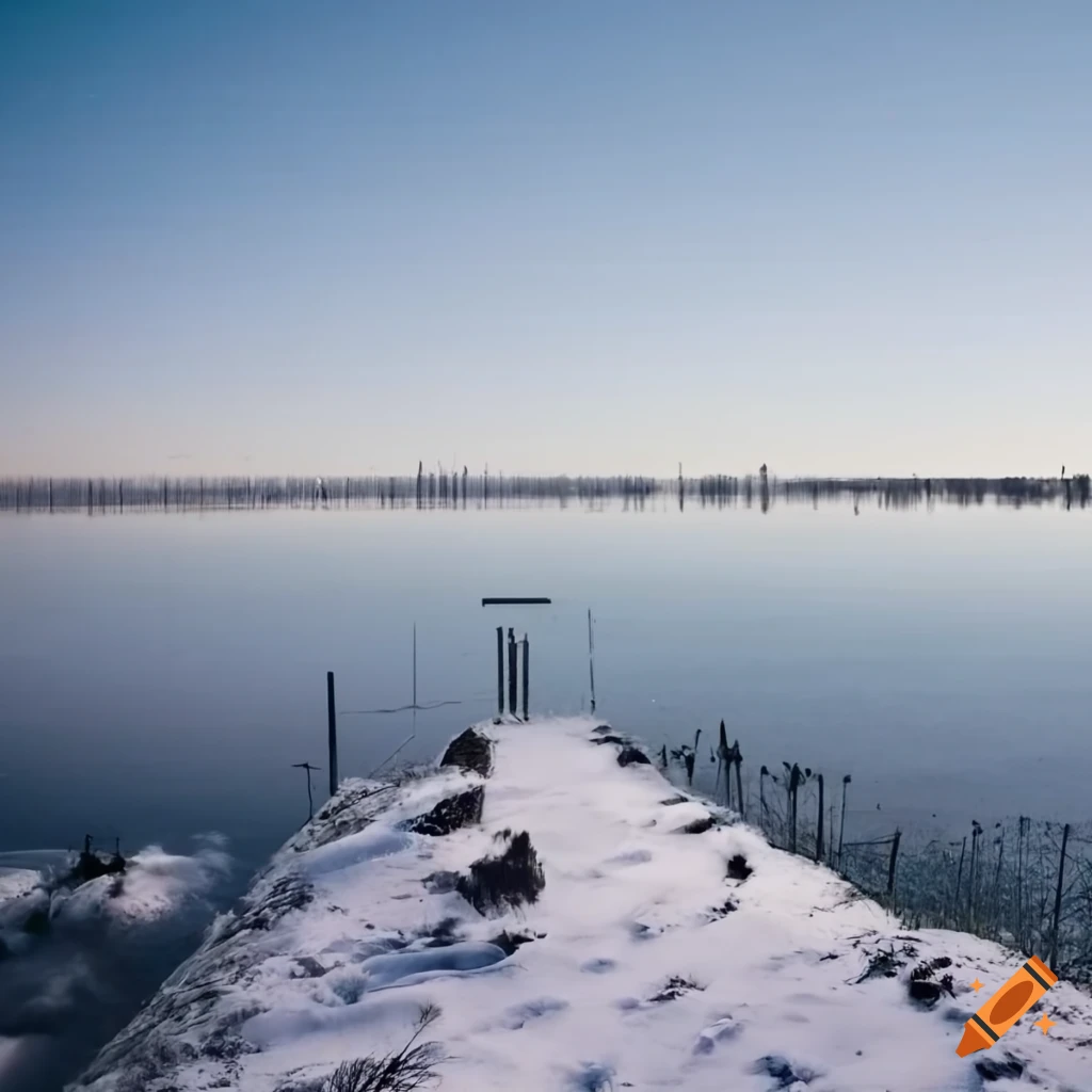 Albufera of valencia, spain with sunny weather after a heavy snowfall