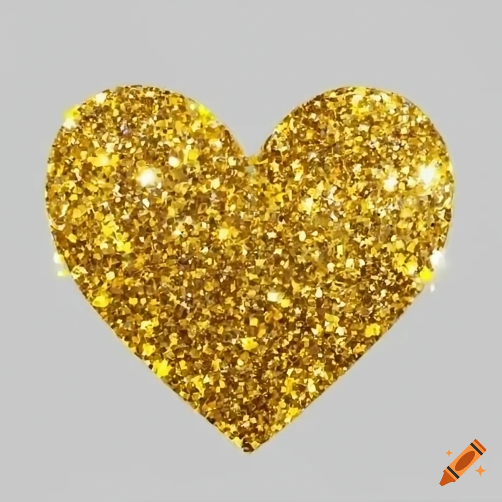 Yellow heart with glitter finish on white background