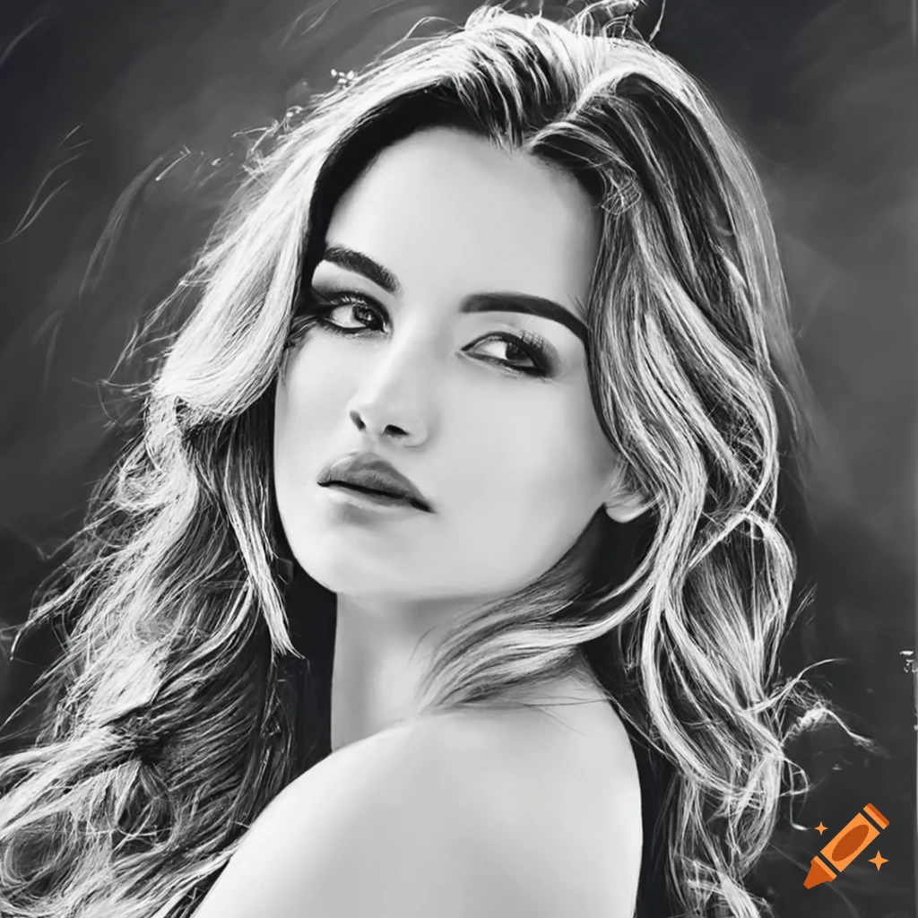 Detailed black and white pencil tracing of line art of a woman for