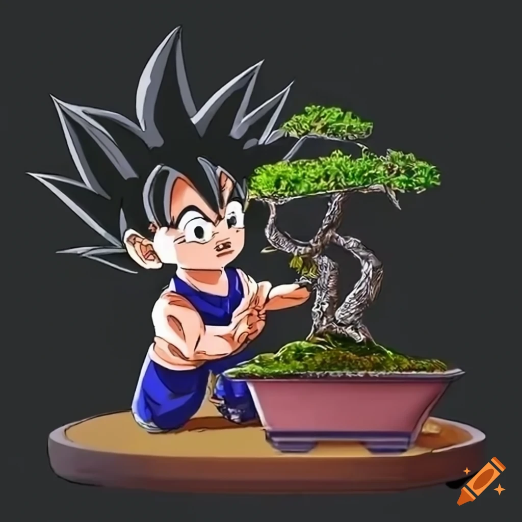 Goku doing bonsai with black background