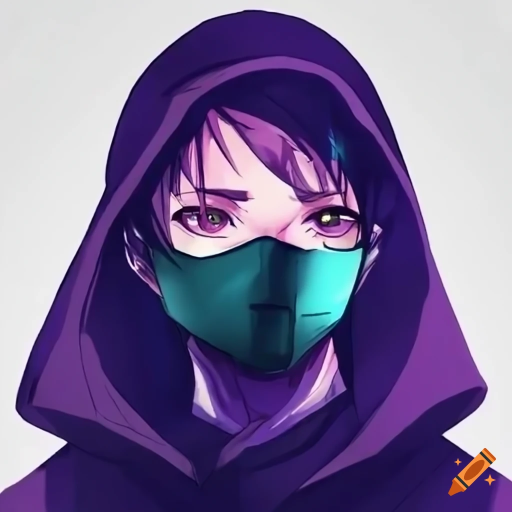 Person wearing a mask and hoodie in anime style on Craiyon