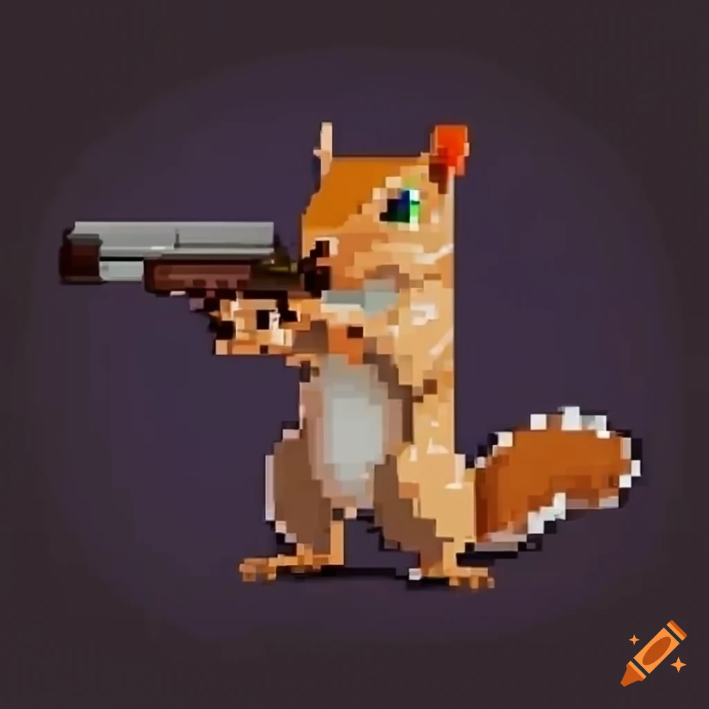 Pixelated squirrel wielding a firearm