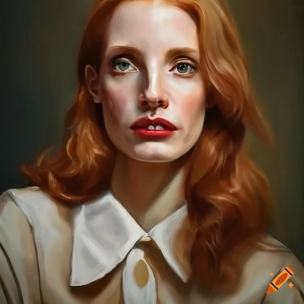 Melancholic vintage style portrait of a woman in a cream silk collar ...