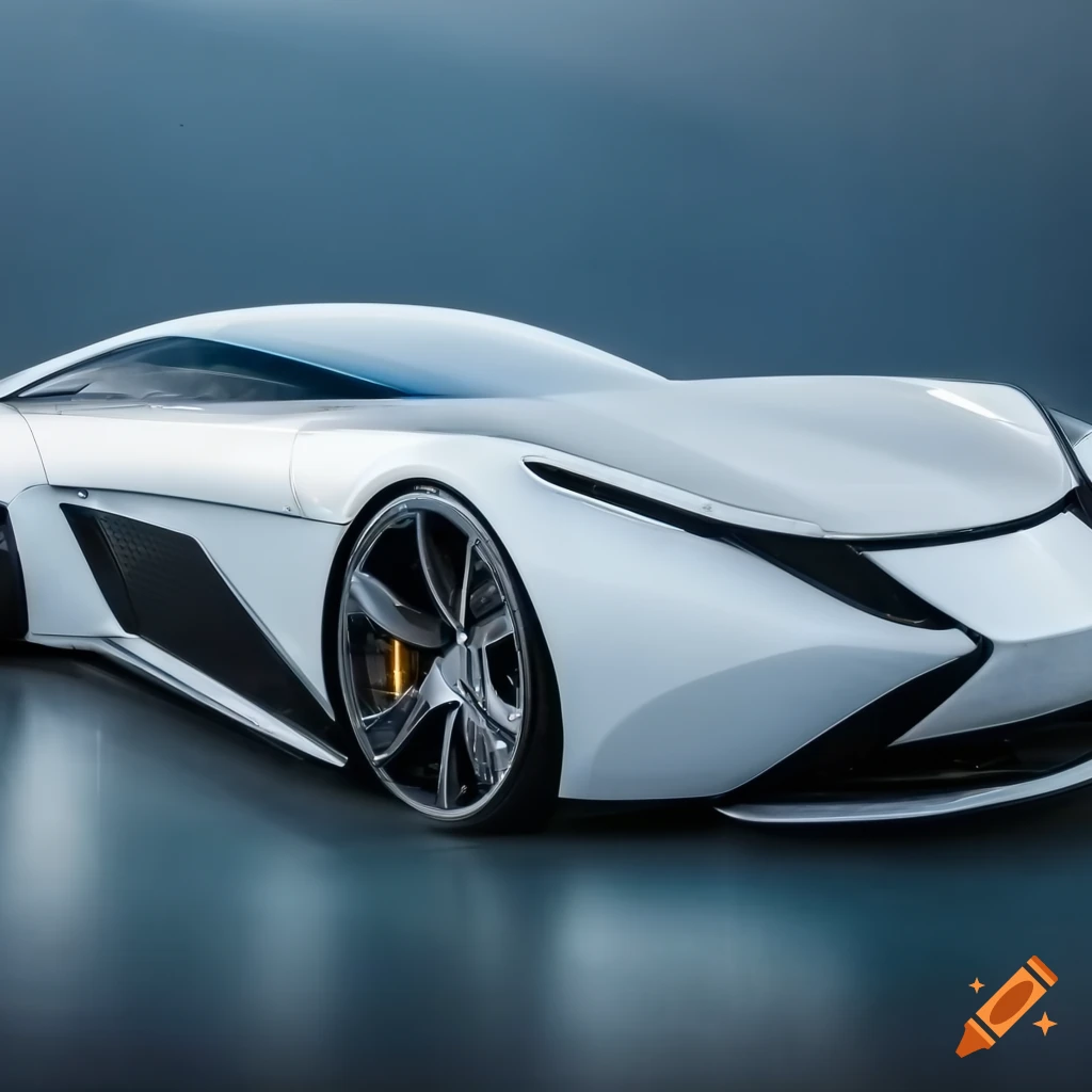 White futuristic car with large windows in biopunk style on Craiyon