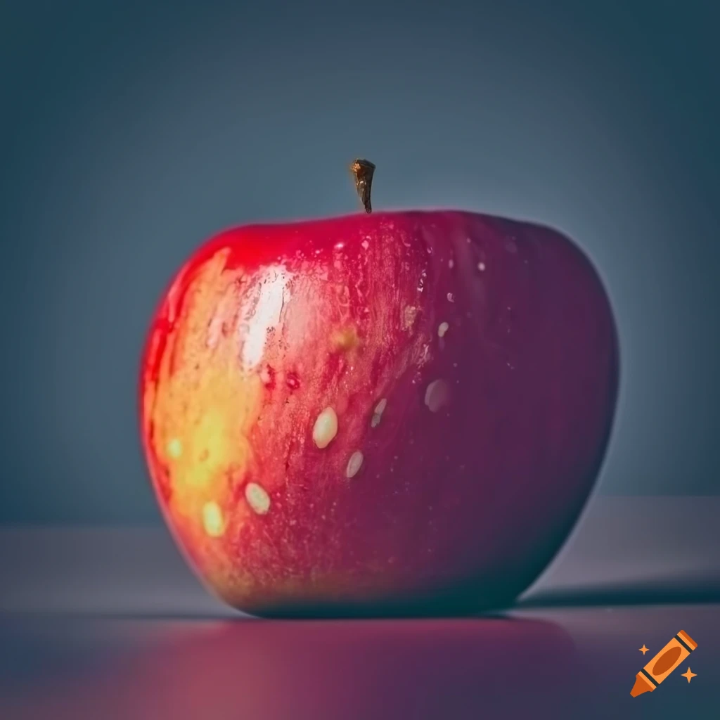 Red apple with blisters on dark background