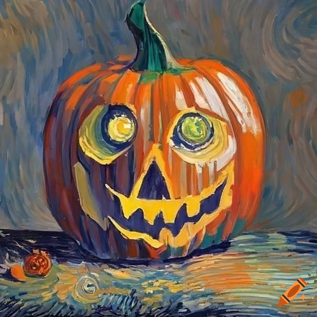Jack-o-lanterns painted in the style of Van Gogh