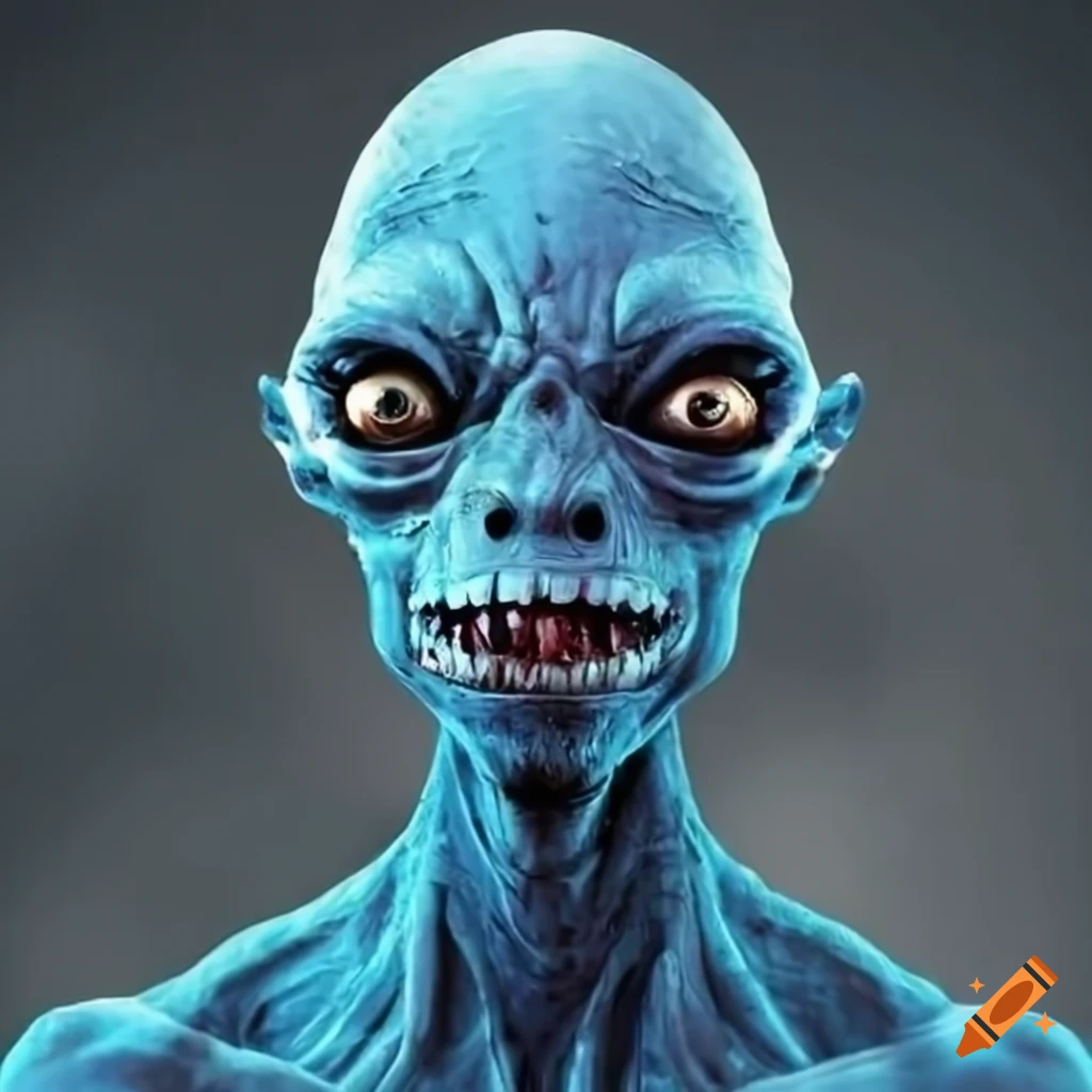 Blue alien with multiple arms and sharp teeth