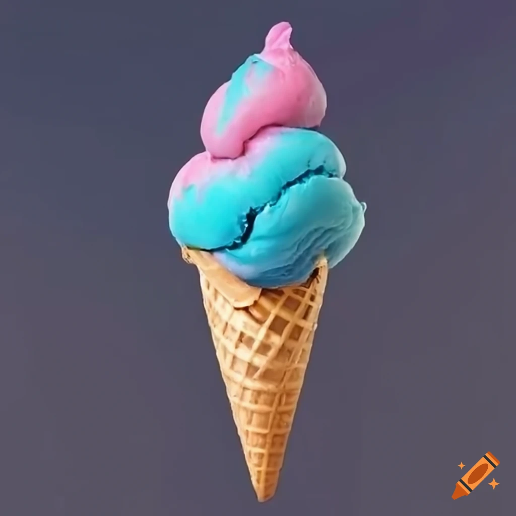 Realistic pink and blue ice cream cone